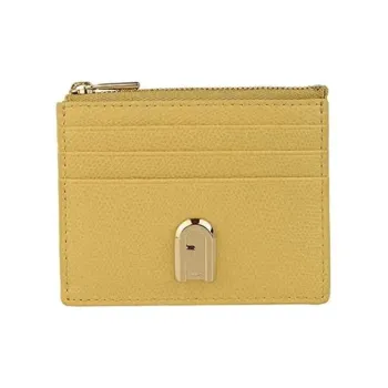 Furla Textured Leather Coin Purses Card Holders Small Size Women's Yellow