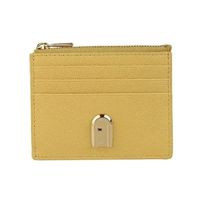 Furla Textured Leather Coin Purses Card Holders Small Size Women's Yellow-0