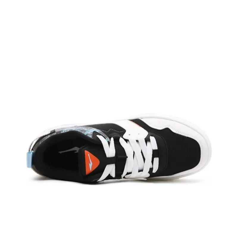 Erke Xun Meilanzhuju Cushioning Lightweight Wear-Resistant Low-Top Skateboard Shoes Men's Black White-2