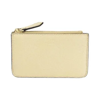 FENDI Leather Coin Purses Wallets Mini Women's Apricot Cream With Gold Accents