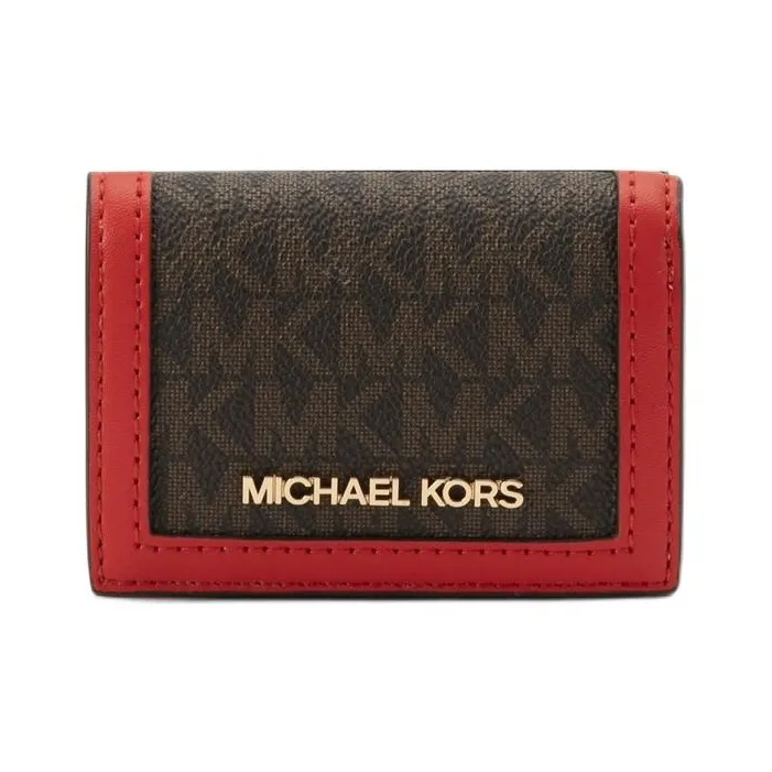 MICHAEL KORS Jet Set Travel Coated Canvas Wallet Extra Small Unisex Brown & Red-0