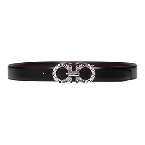 FERRAGAMO Leather Belts Men's Black Width 3.2cm