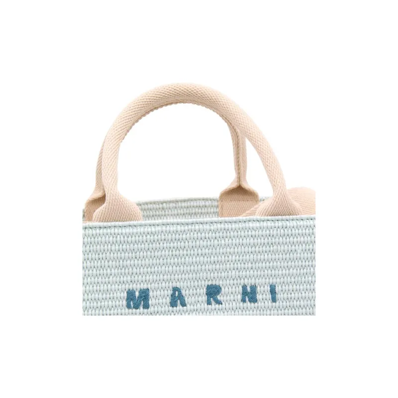 MARNI Cotton With Polyamide Nylon Tote Bag Shopping Bag Shoulder Bag Handbag Small Size Women's Light Blue-4
