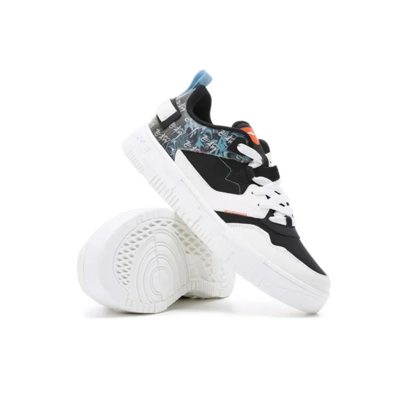 Erke Xun Meilanzhuju Cushioning Lightweight Wear-Resistant Low-Top Skateboard Shoes Men's Black White-3