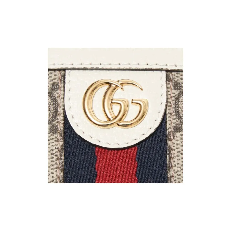 GUCCI Ophidia Canvas With Leather Wallets Card Holders Women's Beige & White-6