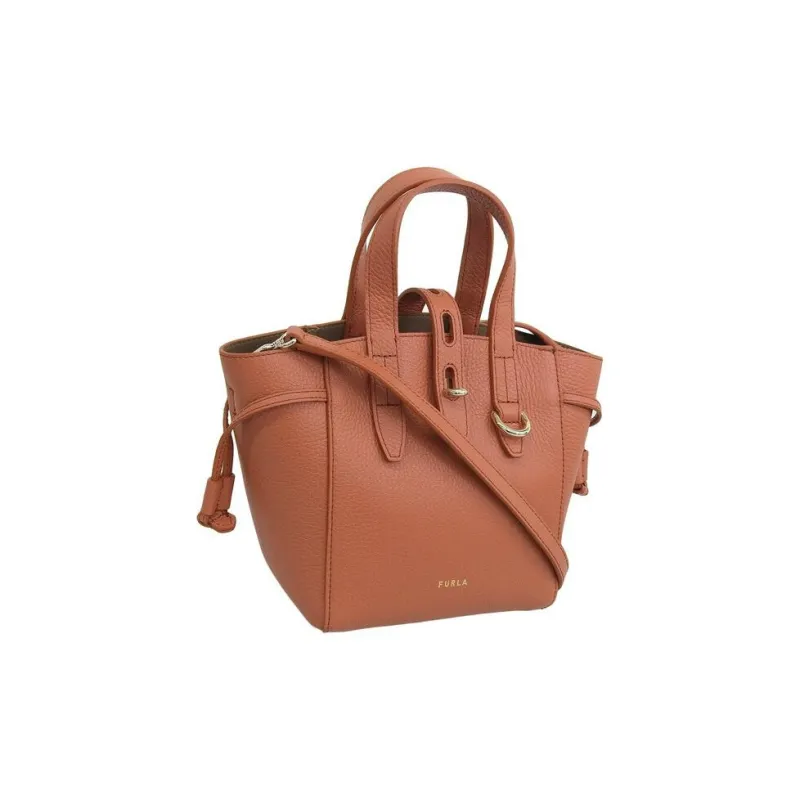 Furla Net Collection Grain Calfskin Tote Bag, Shopping Bag, Shoulder Bag, Crossbody Bag, Handbag Mini Women's Brown-1