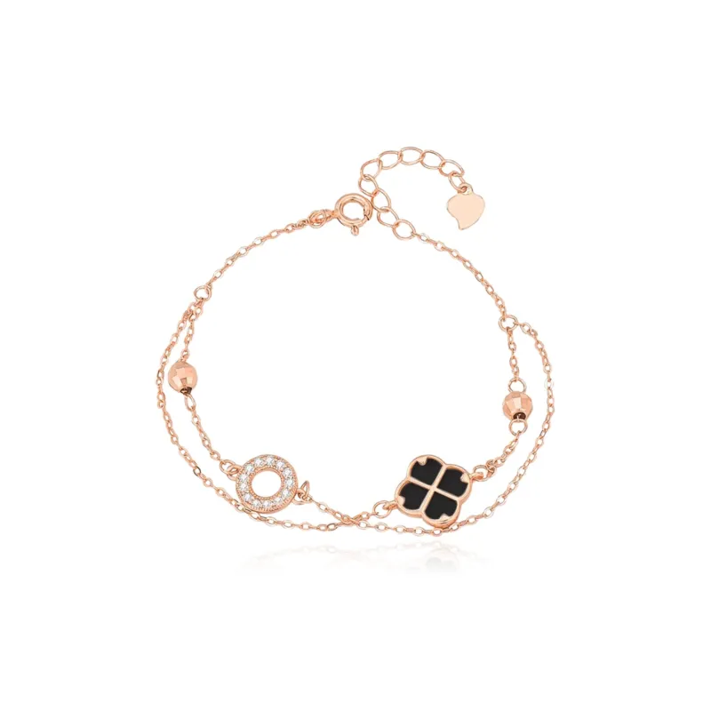 HOLLY RYAN Agate Ins Double Layer Stackable Four Leaf Clover Bracelet Women's-1