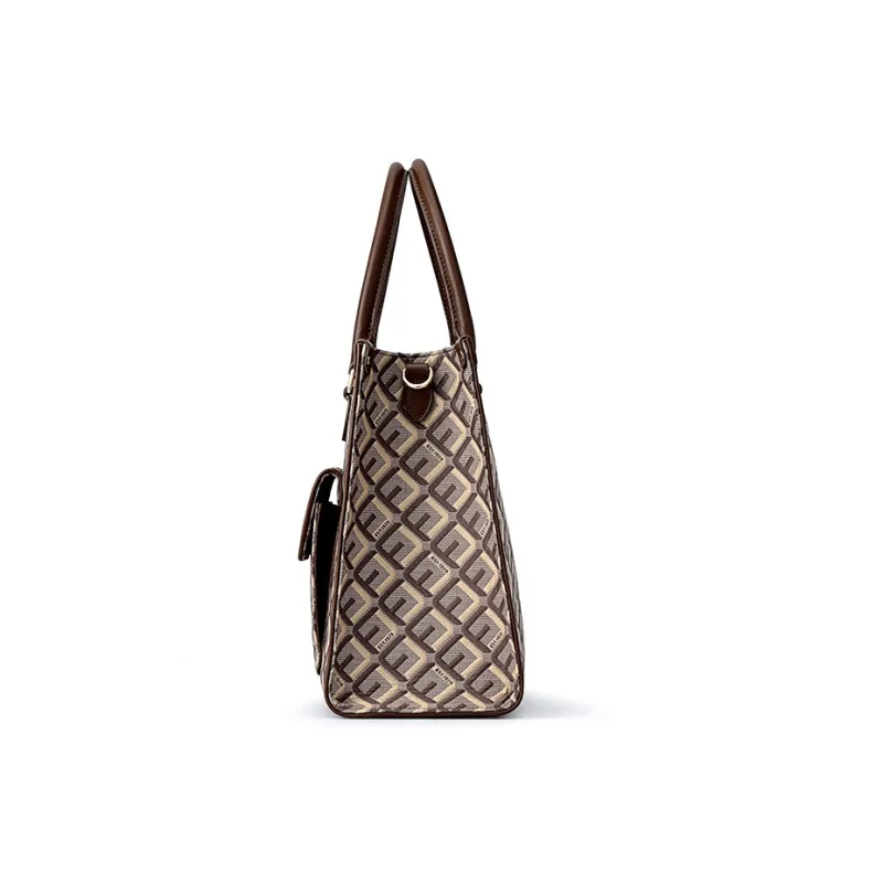 FION Fabric Micro Embroidery Tote One Shoulder Handbag Tubas Women's Multicolor-4