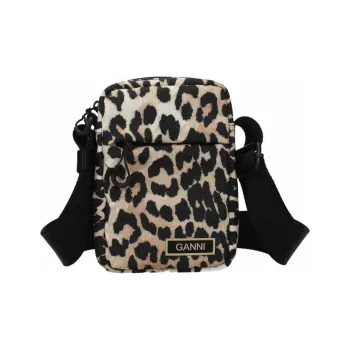GANNI Polyester Cell Phone Pouch Shoulder Bag Crossbody Bag Small Size Women's Brown Leopard Print