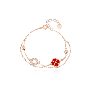 HOLLY RYAN Agate Ins Double-Layer Stackable Four-Leaf Clover Bracelet Women's
