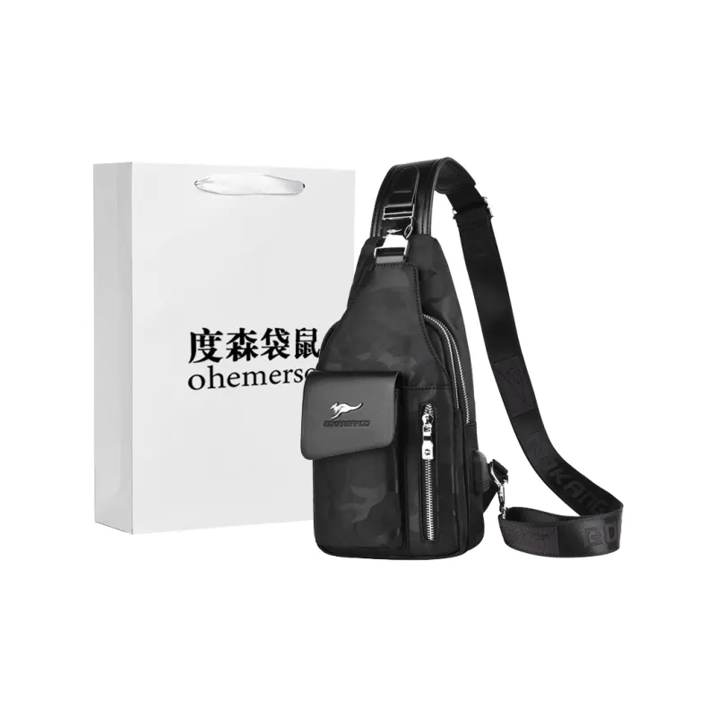 Dusen Kangaroo Oxford Sling Bag Regular Unisex Black/Silver Gray/Camouflage Black/Sapphire Blue-6