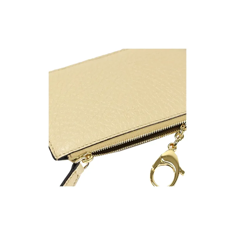 FENDI Leather Coin Purses Wallets Mini Women's Apricot Cream With Gold Accents-2