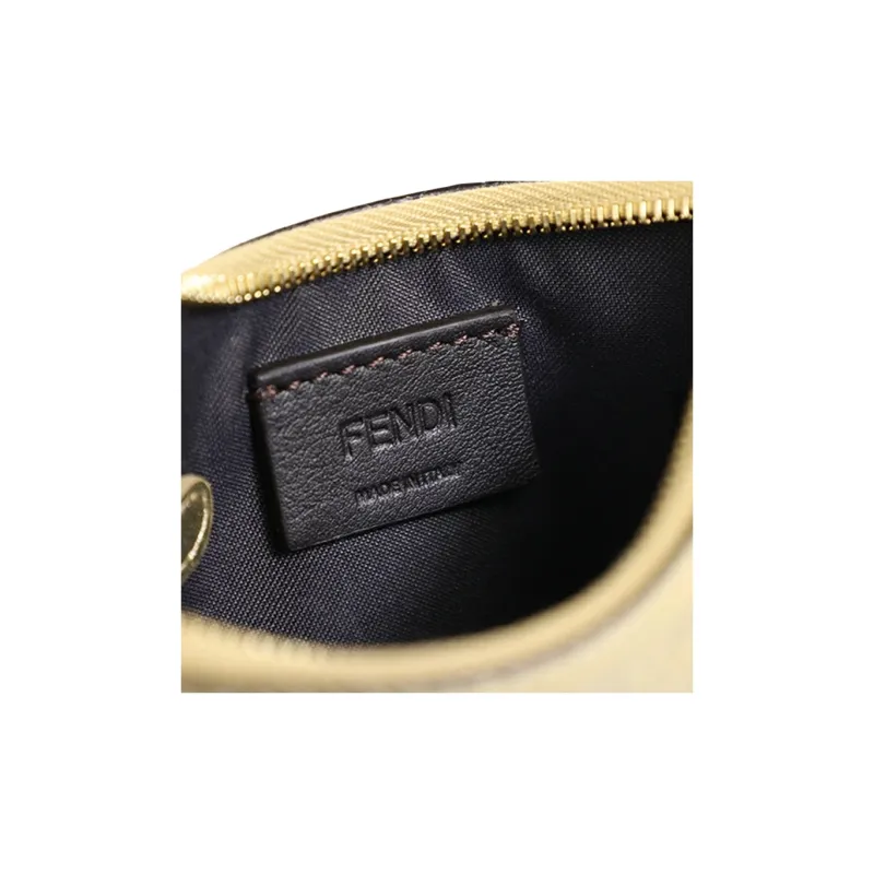 FENDI Leather Coin Purses Wallets Mini Women's Apricot Cream With Gold Accents-4