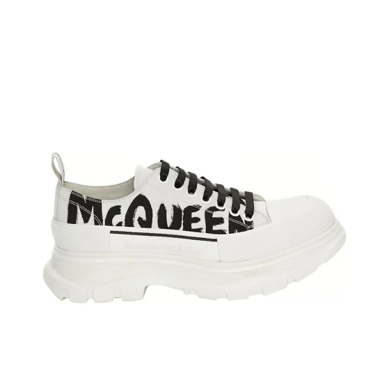Alexander McQueen Tread Slick Low Lace Up Leather Graffiti White Black White-1