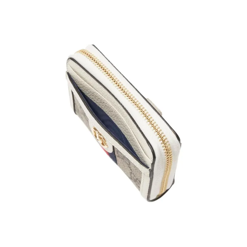 GUCCI Ophidia Canvas With Leather Wallets Card Holders Women's Beige & White-4