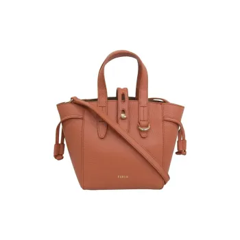 Furla Net Collection Grain Calfskin Tote Bag, Shopping Bag, Shoulder Bag, Crossbody Bag, Handbag Mini Women's Brown