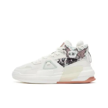 Erke Battery Panda Cushioning Wear Resistant Mid Top Skateboard Shoes Women's Ivory White Jet Black
