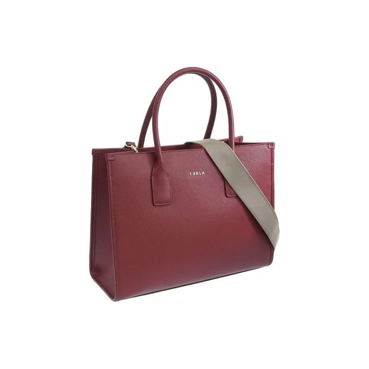 Furla Leather Tote Bag Shopping Bag Shoulder Bag Crossbody Bag Handbag Large Size Women's Cherry Red-1