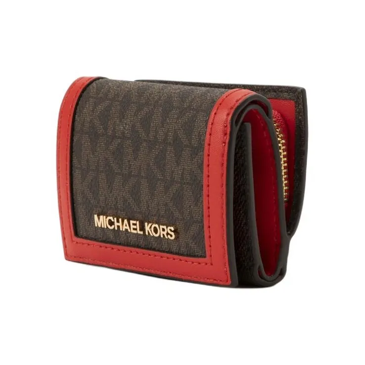 MICHAEL KORS Jet Set Travel Coated Canvas Wallet Extra Small Unisex Brown & Red-1