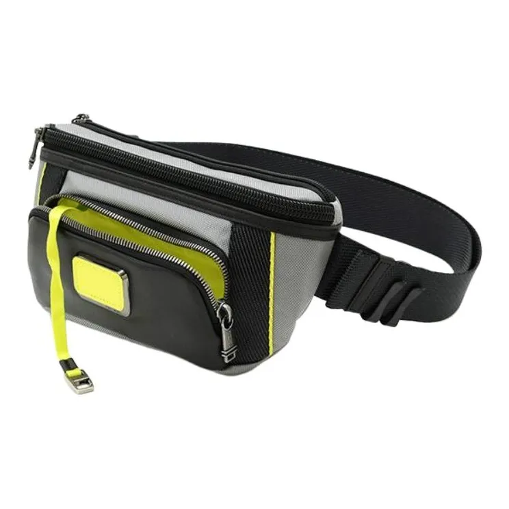 TUMI Alpha Bravo Nylon With Cow Leather Storage Bag Fanny Pack Unisex Gray & Yellow-2