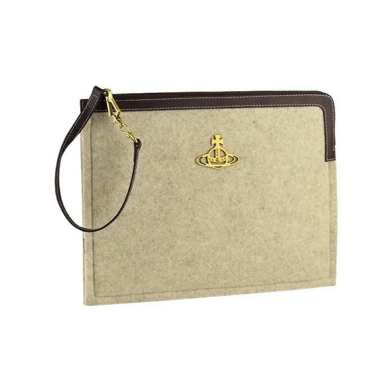 Vivienne Westwood Felt With Leather Clutch Women's Beige, Yellow, & Brown-1