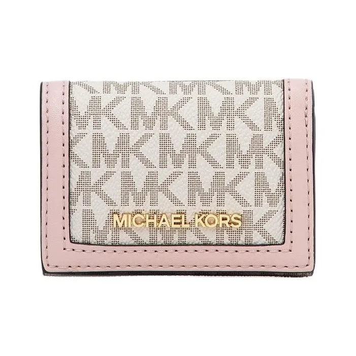 MICHAEL KORS Jet Set Travel Coated Canvas Wallet Extra Small Women's Blush Pink With Multicolor-0