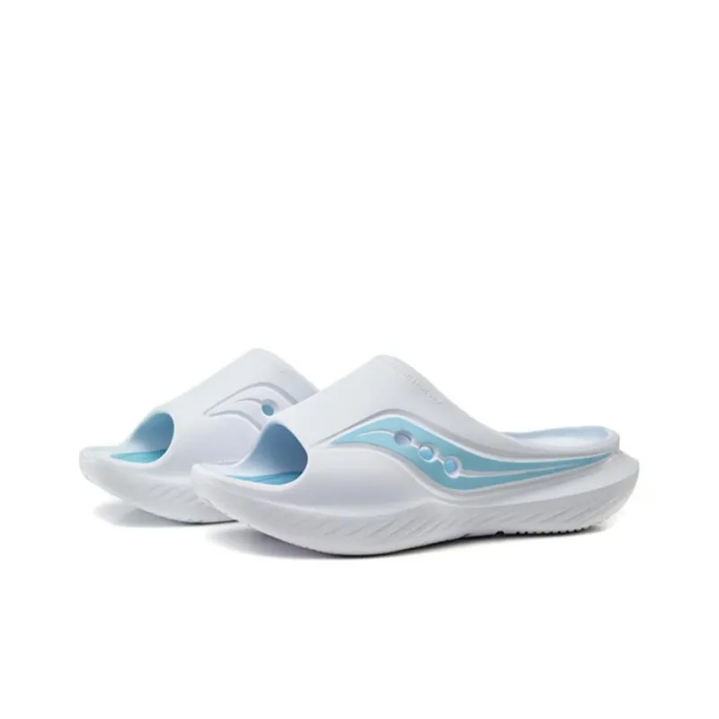 Saucony Cradle Slip Resistant Abrasion Resistant Slide Slippers Unisex White Light Blue-2