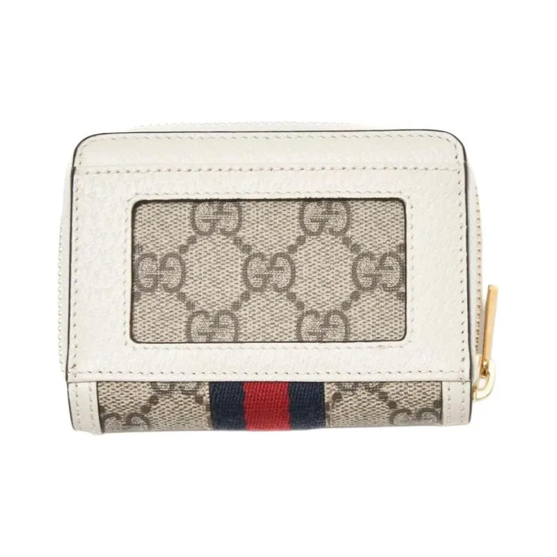 GUCCI Ophidia Canvas With Leather Wallets Card Holders Women's Beige & White-2