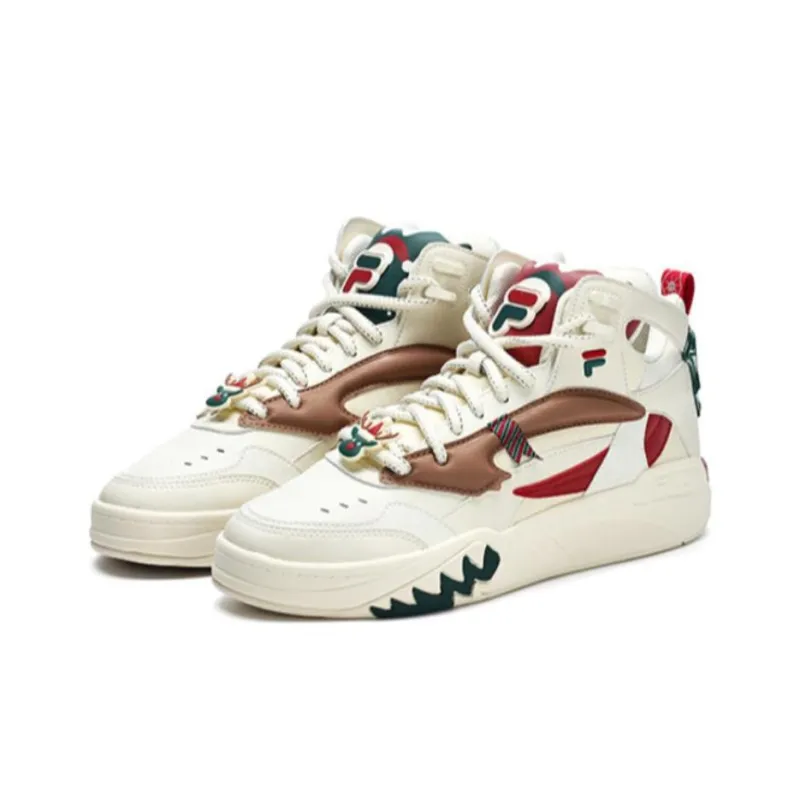 FILA FUSION DESPERADO Fugitive Xmas Cushioning Anti Slip And Wear Resistant Mid Top Basketball Shoes Women's White Red-2
