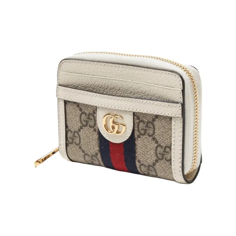 GUCCI Ophidia Canvas With Leather Wallets Card Holders Women's Beige & White-1