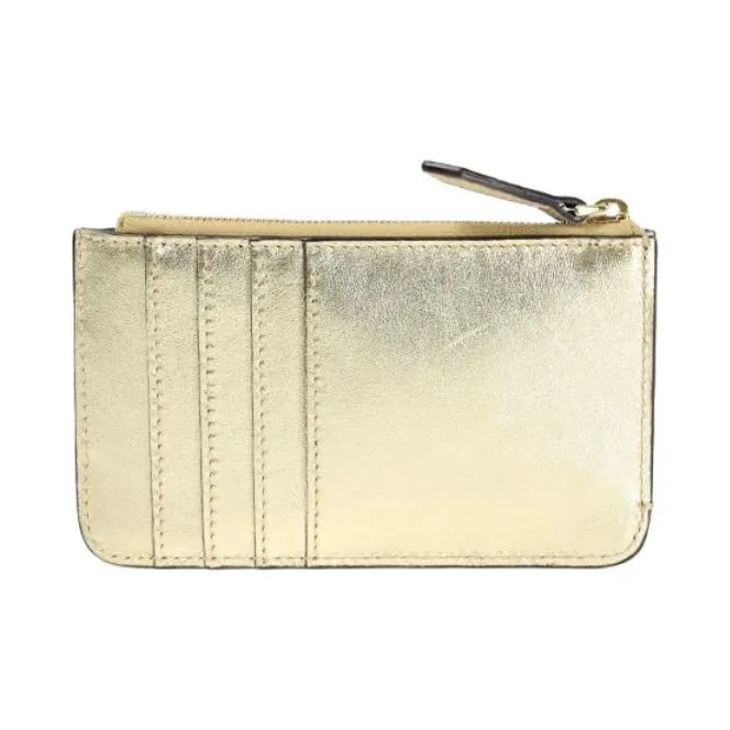 FENDI Leather Coin Purses Wallets Mini Women's Apricot Cream With Gold Accents-1