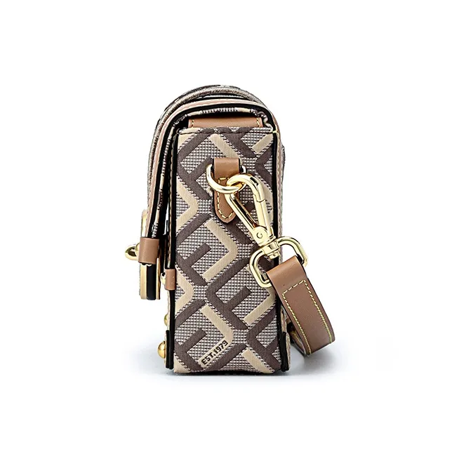 FION Fabric Small Square Bag Shoulder Bag Women's Coffee-4