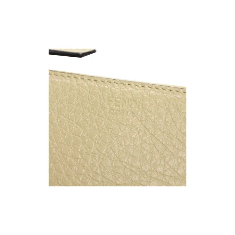 FENDI Leather Coin Purses Wallets Mini Women's Apricot Cream With Gold Accents-5