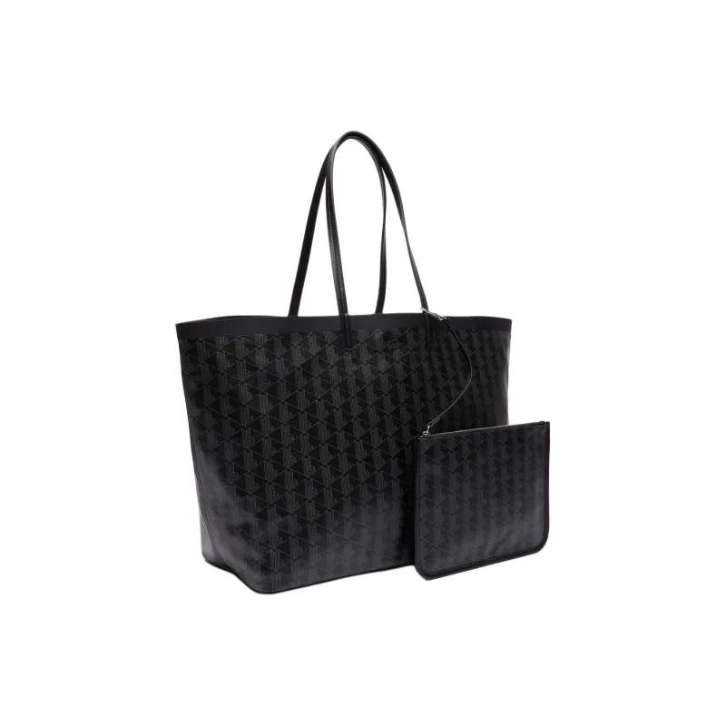 LACOSTE PVC Tote Bag, Shopping Bag, Shoulder Bag, Handbag Large Size Women's Black & Iron Gray-3