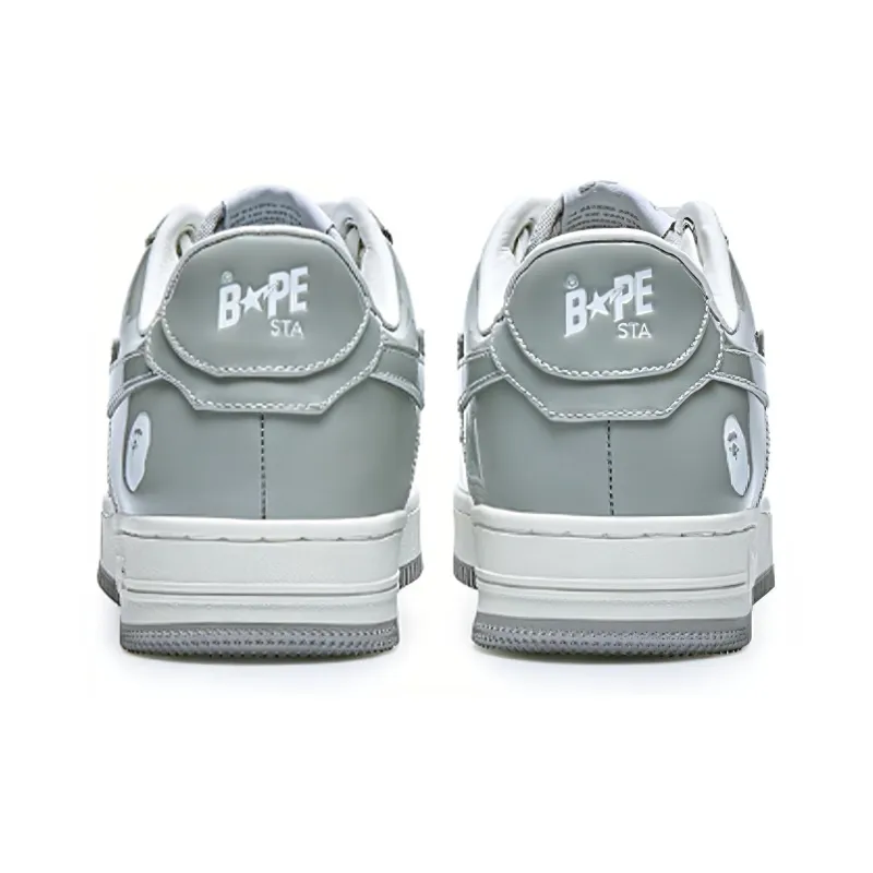 A BATHING APE Wear Resistant Slip Resistant Low Top Stylish Skateboarding Shoes Unisex Gray White-3