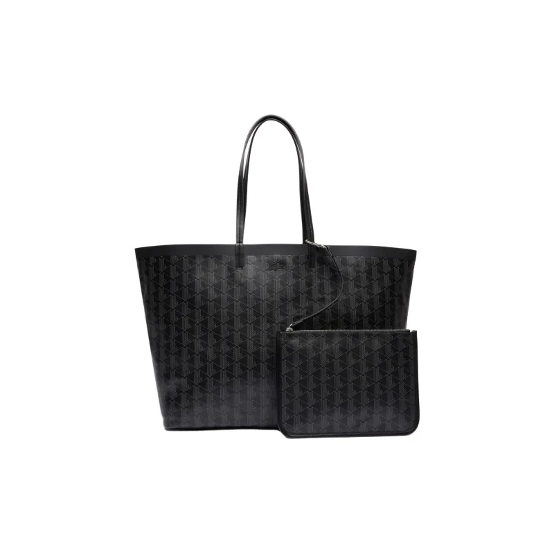 LACOSTE PVC Tote Bag, Shopping Bag, Shoulder Bag, Handbag Large Size Women's Black & Iron Gray-2