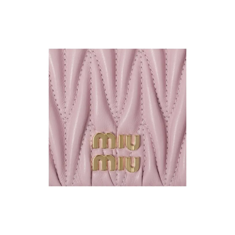MIU MIU Matelassé Sheepskin Leather Wallet Trumpets Women's Snow Pink-5