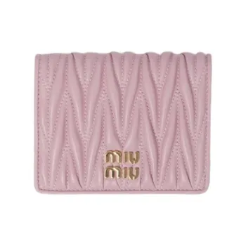 MIU MIU Matelassé Sheepskin Leather Wallet Trumpets Women's Snow Pink