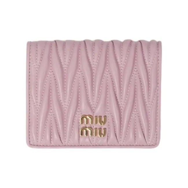 MIU MIU Matelassé Sheepskin Leather Wallet Trumpets Women's Snow Pink-0