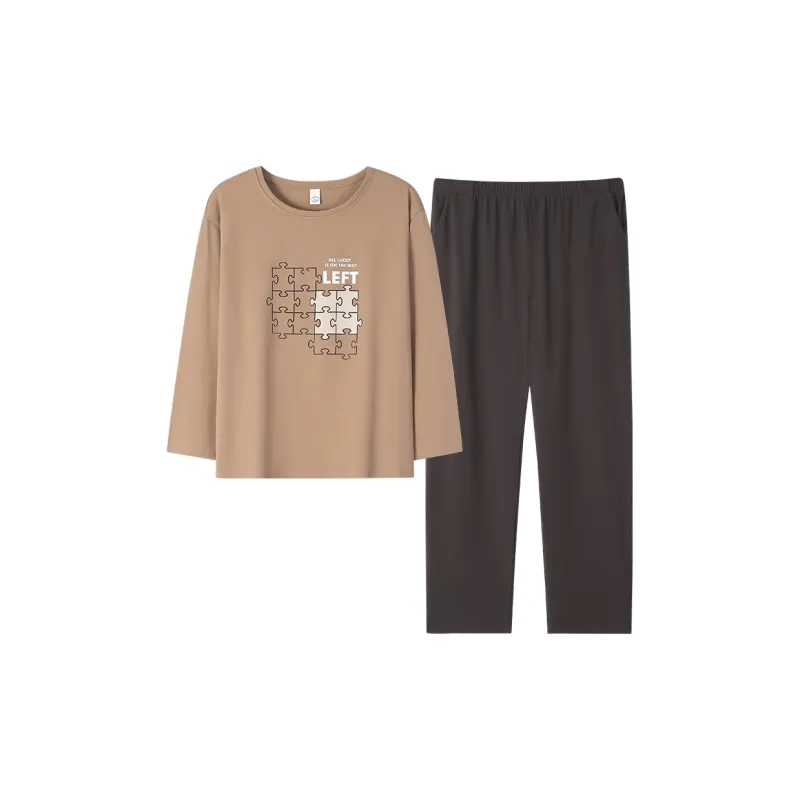 Sha Qian Pajama Set Spring And Fall Season Women's Khaki-0