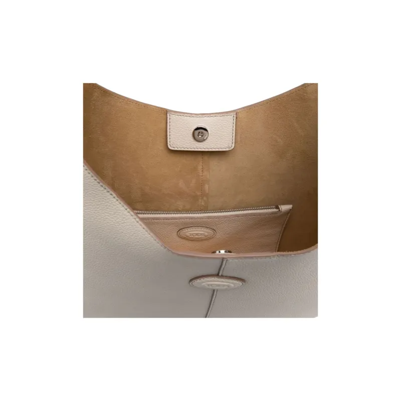 TOD'S DI Calfskin HOBO Bag Shoulder Handbag Small Size Women's Light Beige-3