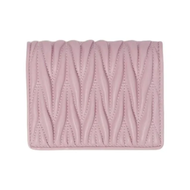 MIU MIU Matelassé Sheepskin Leather Wallet Trumpets Women's Snow Pink-1