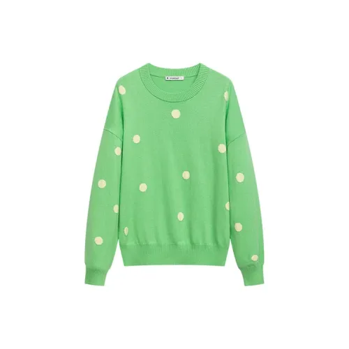 Broadcast Sweaters Women's Pale Green With White Dots