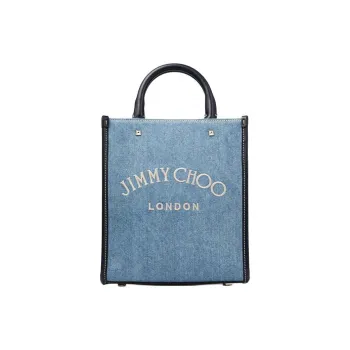 Jimmy Choo Avenue Denim Crossbody Bag Shoulder Bag Women's Light Blue With Navy Accents