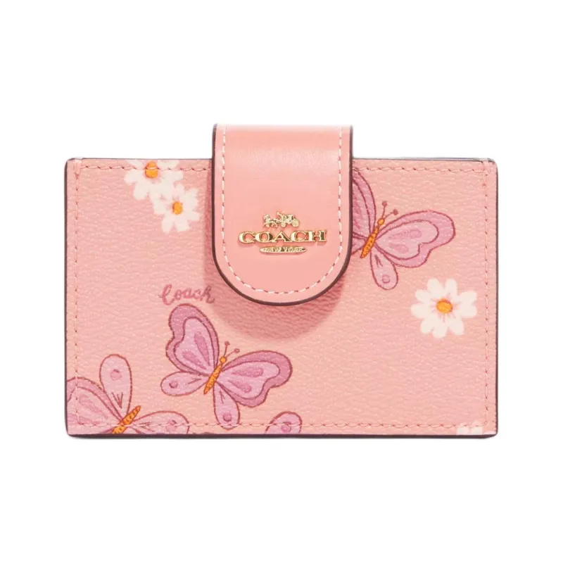 COACH Accordion Card Case Canvas With Leather Card Holder Wallet Women's Cherry Blossom Pink-0