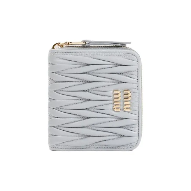 MIU MIU Matelassé Lambskin Wallet Women's Gray Blue-0