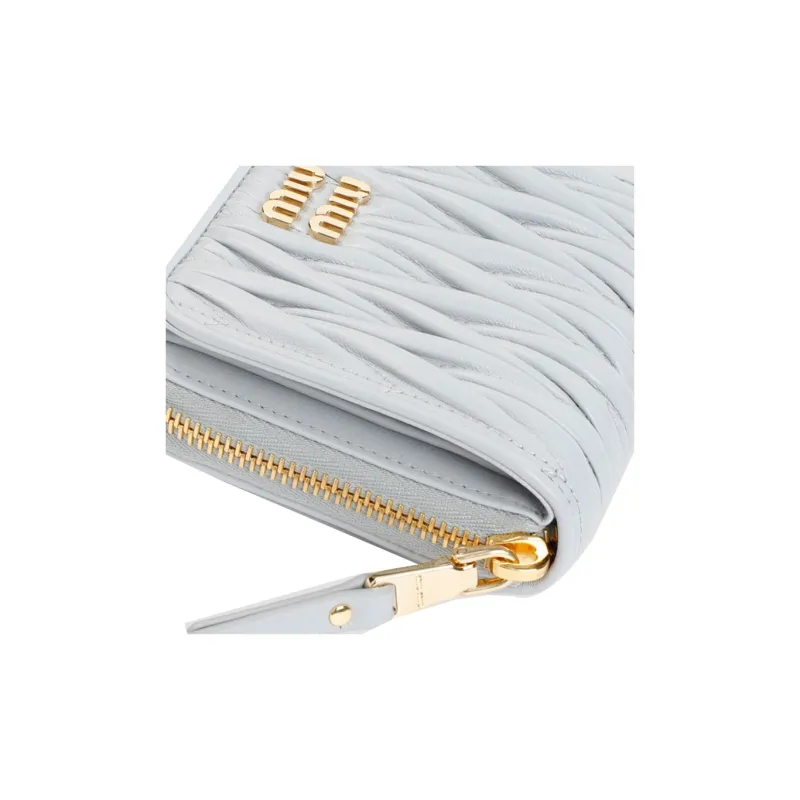 MIU MIU Matelassé Lambskin Wallet Women's Gray Blue-5