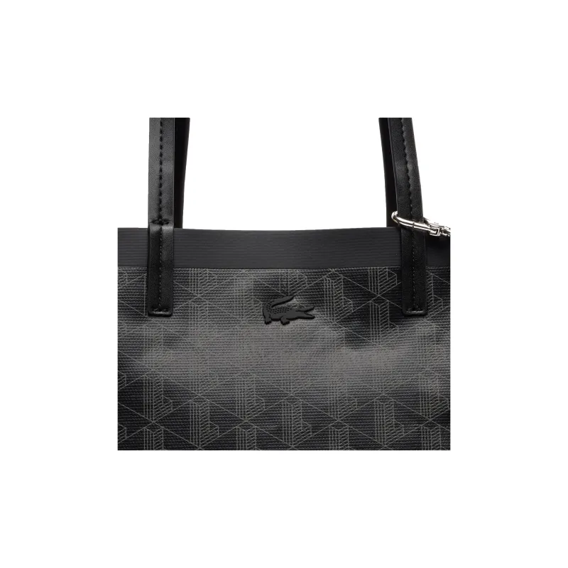 LACOSTE PVC Tote Bag, Shopping Bag, Shoulder Bag, Handbag Large Size Women's Black & Iron Gray-5