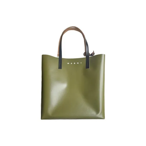 MARNI Polyurethane And Polyester Blend Tote Bag Shopping Bag Handbag Women's Olive Green With Multicolor Accents
