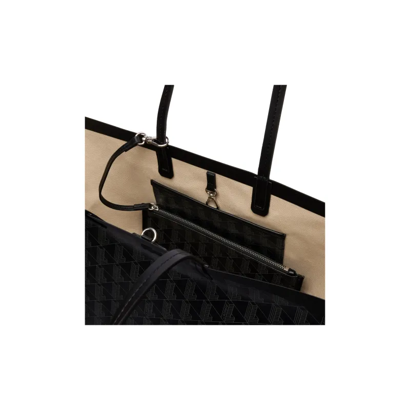 LACOSTE PVC Tote Bag, Shopping Bag, Shoulder Bag, Handbag Large Size Women's Black & Iron Gray-4
